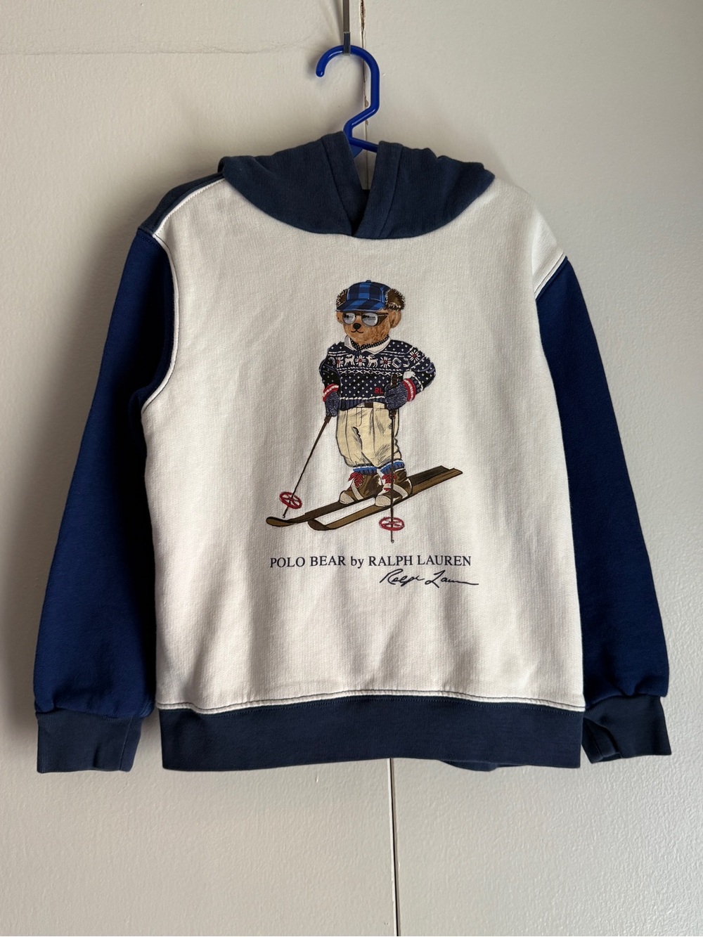 Polo Ralph Lauren Polo Bear Fleece Hoodie Kids Boys Size 7 Blue White